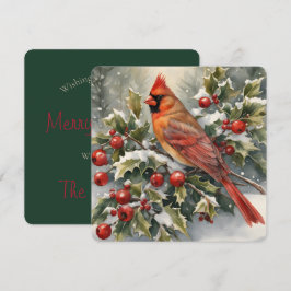 Festiva Tarjeta de Navidades de color de agua y cardenales