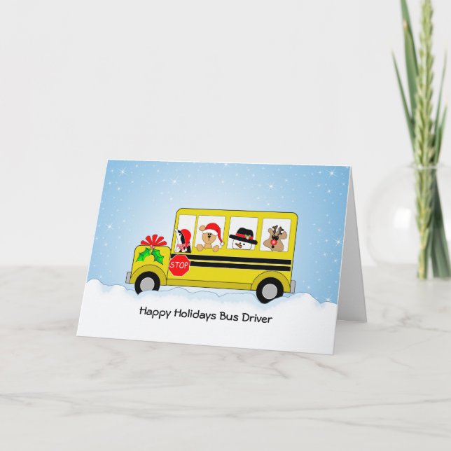 Festiva Tarjeta de Navidades de conductores de autobús esc (Anverso)