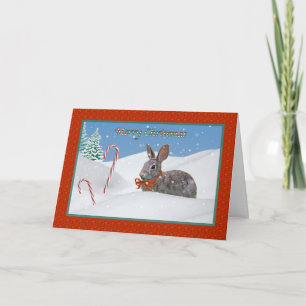 Festiva Tarjeta de Navidades de conejo conejo y candy cane