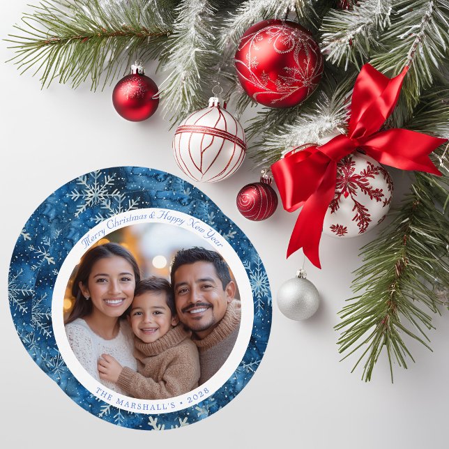 Festiva Tarjeta de Navidades de copos de nieve modernos de (Modern Blue Vintage Snowflakes Christmas Card)