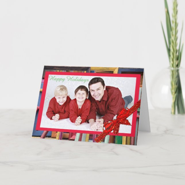 Festiva Tarjeta de Navidades de cuadros coloridos de Happy (Anverso)