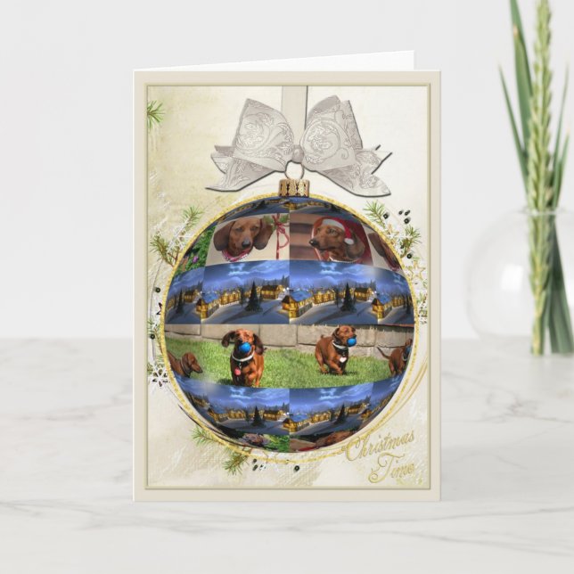 Festiva Tarjeta de Navidades de Dachshund (Anverso)