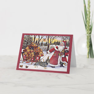 Festiva Tarjeta de Navidades de Dachshund Santa Bears1