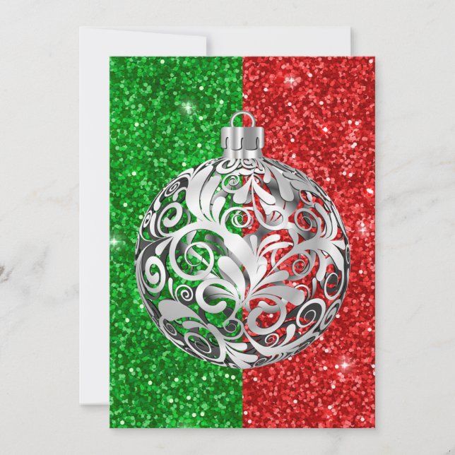 Festiva Tarjeta de Navidades de decoración verde rojo plat (Anverso)