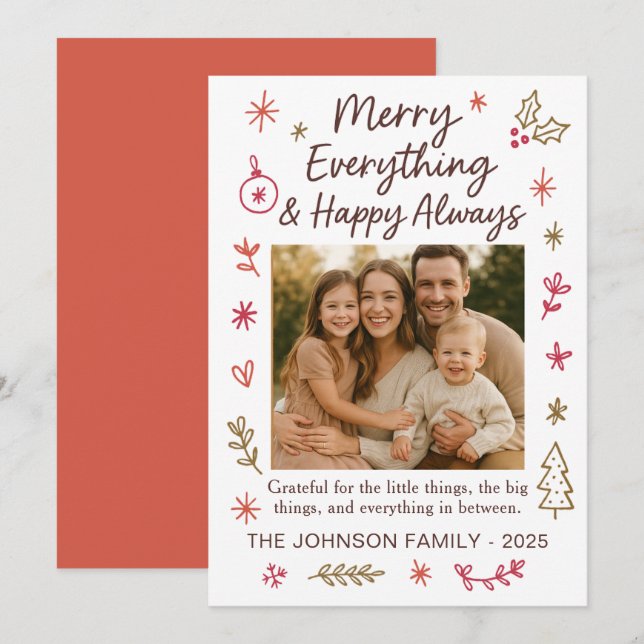 Festiva Tarjeta de Navidades de Doodle Merry Everything Sc (Anverso / Reverso)