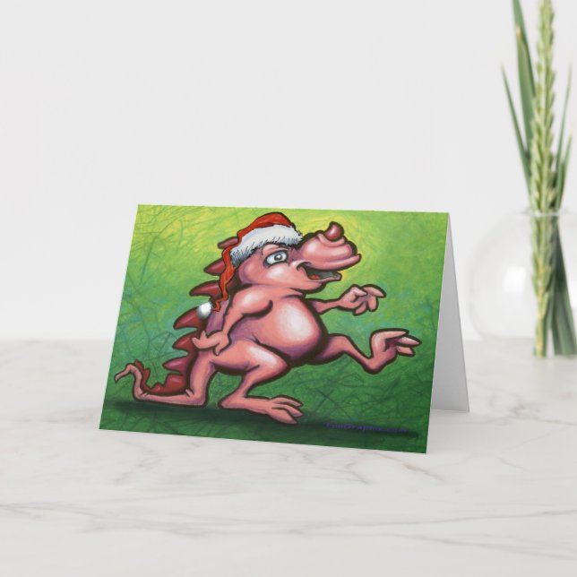 Festiva Tarjeta de Navidades de Dragón Rosa (Anverso)