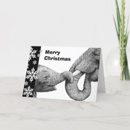 Festiva Tarjeta de Navidades de elefantes y terneros afric