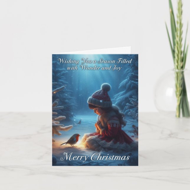 Festiva Tarjeta de Navidades de escena de Nieve Pequeña y  (Anverso)