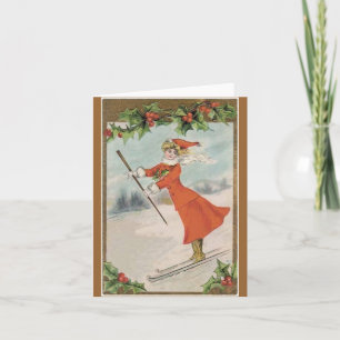 Festiva Tarjeta de Navidades de esquí victorianos de época