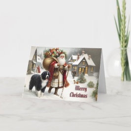 Festiva Tarjeta de Navidades de estilo antiguo de perro de