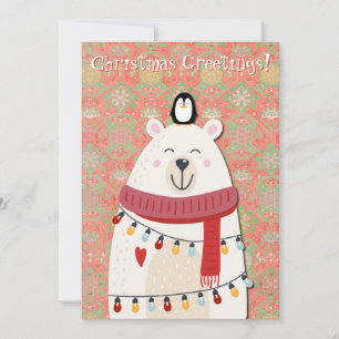 Festiva Tarjeta de Navidades de estilo retro de oso polar 
