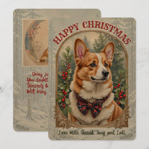 Festiva Tarjeta de Navidades de estilo vintage de perro de