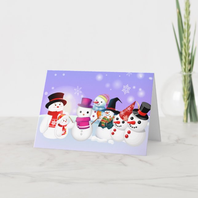 Festiva Tarjeta de Navidades de familia Snowman (Anverso)