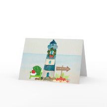 Tarjeta de Navidades de faro náutico