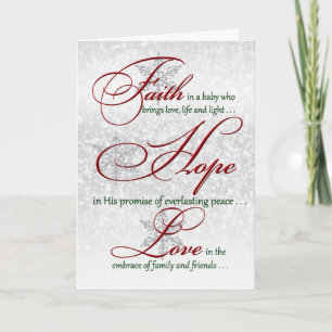 Festiva Tarjeta de Navidades de Fe, Esperanza, Amo Plata S