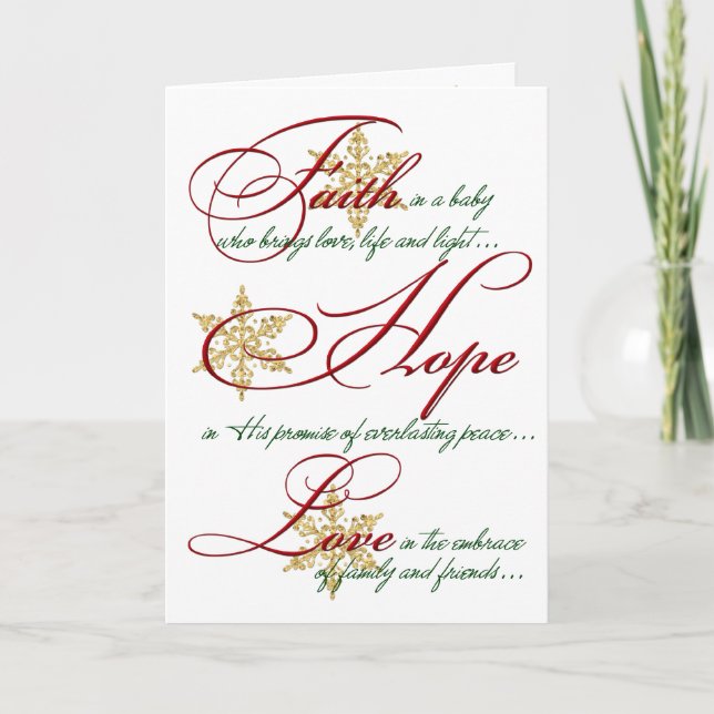 Festiva Tarjeta de Navidades de Fe, Esperanza, Amor, Copas (Anverso)