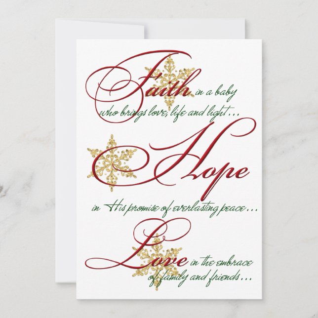 Festiva Tarjeta de Navidades de Fe, Esperanza, Oro de Amor (Anverso)