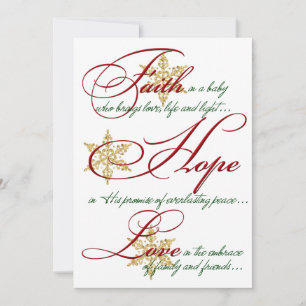 Festiva Tarjeta de Navidades de Fe, Esperanza, Oro de Amor