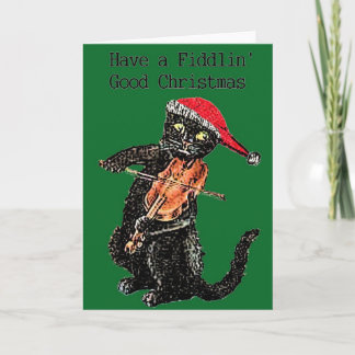 Festiva Tarjeta de Navidades de felinos de fiddle