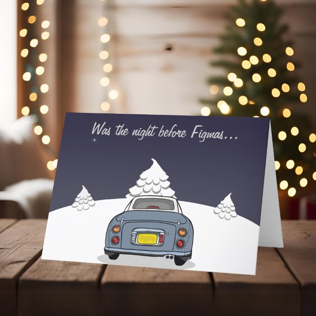 Festiva Tarjeta de Navidades de Figaro Gris Lapis Car (Happy Fig-mas! A fun figgy themed christmas card to send to your car! (or your figgy loving friends))