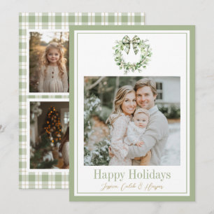 Festiva Tarjeta de Navidades de flor Wreath Preppy Bow Oli