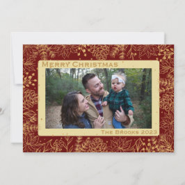 Festiva Tarjeta de Navidades de follaje rojo y oro