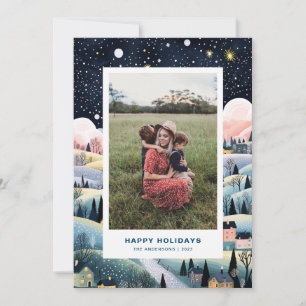 Festiva Tarjeta de Navidades de fotografía de aldea de nav