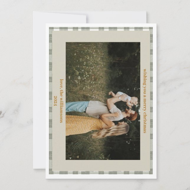 Festiva Tarjeta de Navidades de fotografía de Cute Gingham (Anverso)