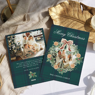 Festiva Tarjeta de Navidades de fotografía de Wreath sobre