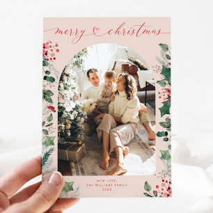 Festiva Tarjeta de Navidades de fotografía del arco rosa r