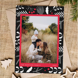 Festiva Tarjeta de Navidades de fotografía floral folclóri