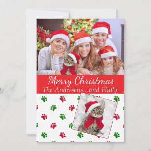 Festiva Tarjeta de Navidades de fotografía mascota con pin