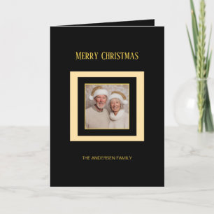 Festiva Tarjeta de Navidades de fotografía negra con ornam