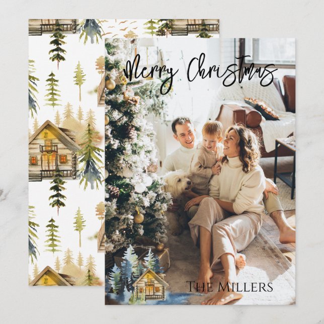 Festiva Tarjeta de Navidades de fotografía nórdicos/montañ (Anverso / Reverso)