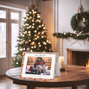 Festiva Tarjeta de Navidades de fotografía Rubor Pink Poin