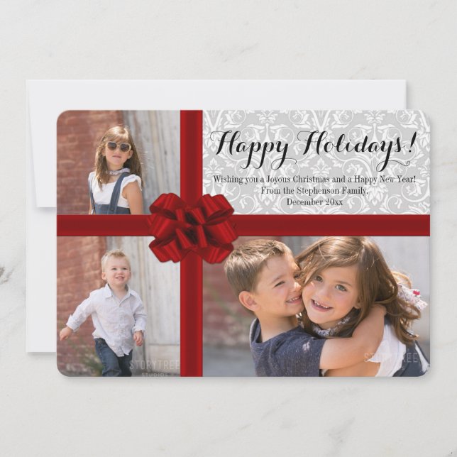 Festiva Tarjeta de Navidades de fotos Big Red Bow 3 (Anverso)