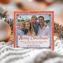 Tarjeta de Navidades de fotos de bloques florales 