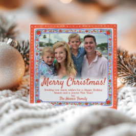 Festiva Tarjeta de Navidades de fotos de bloques florales 