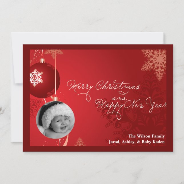 Festiva Tarjeta de Navidades de fotos de copos de nieve co (Anverso)