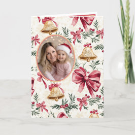 Festiva Tarjeta de Navidades de fotos de las campanas rosa