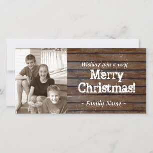 Festiva Tarjeta de Navidades de fotos de madera oscura