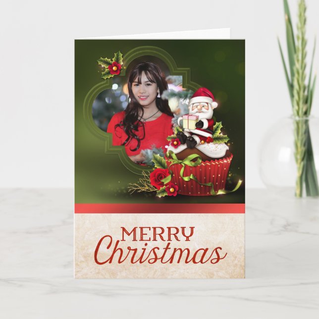 Festiva Tarjeta de Navidades de fotos de Santa (Anverso)