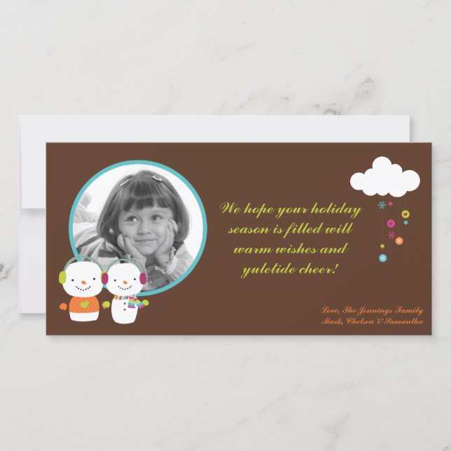 Festiva Tarjeta de Navidades de fotos de Snowman Flake par (Anverso)