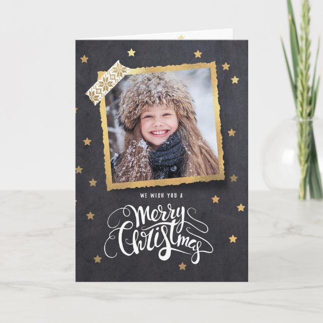 Festiva Tarjeta de Navidades de fotos de vacaciones de Cha (Anverso)
