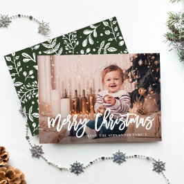 Festiva Tarjeta de Navidades de fotos navideñas con hojas