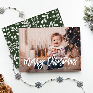 Festiva Tarjeta de Navidades de fotos navideñas con hojas 