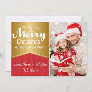 Festiva Tarjeta de Navidades de fotos rojas y doradas