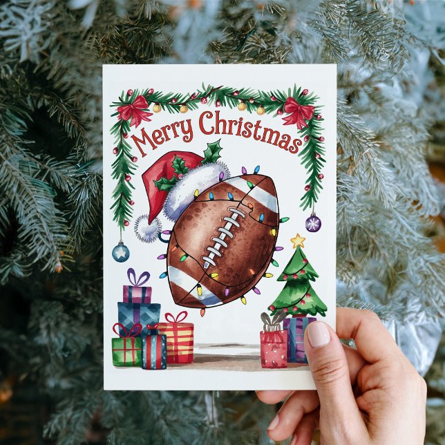 Festiva Tarjeta de Navidades de fútbol acuático (Watercolor Football Christmas Card)