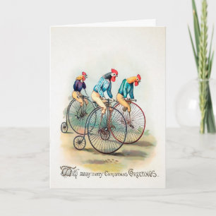 Festiva Tarjeta de Navidades de gallos de ciclismo victori