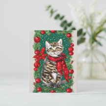 Tarjeta de Navidades de Gatito Gatito Vintage